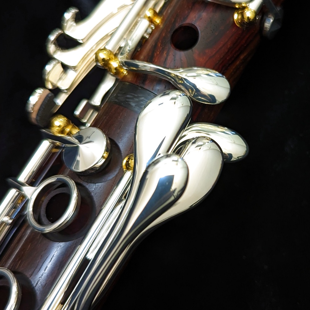 Backun Model Q Cocobolo Wood Clarinet - Silver Key, Gold Post - LH Pinky