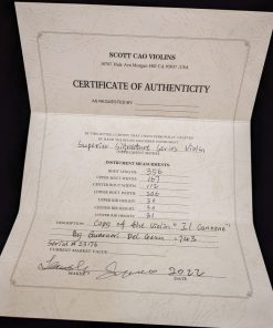 Scott Cao Signature Superior Violin - Cannon #23176 - Certificate